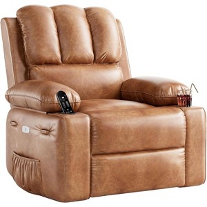 Oversized Leather Power Recliner Chair with Massage, Heat, and 360-Degree Swivel, Featuring USB Ports and Side Pockets, Large 27-Inch Seat Width - 1 of 4