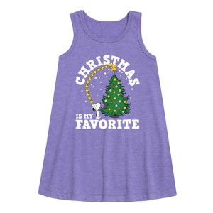 Girls' - Peanuts - Christmas Is My Favorite Graphic Sleeveless Aline Dress - 1 of 4