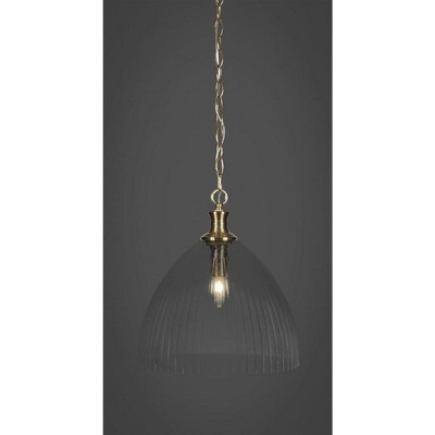 Carina Aged Brass 20" Chain Hung Pendant with Clear Ribbed Glass