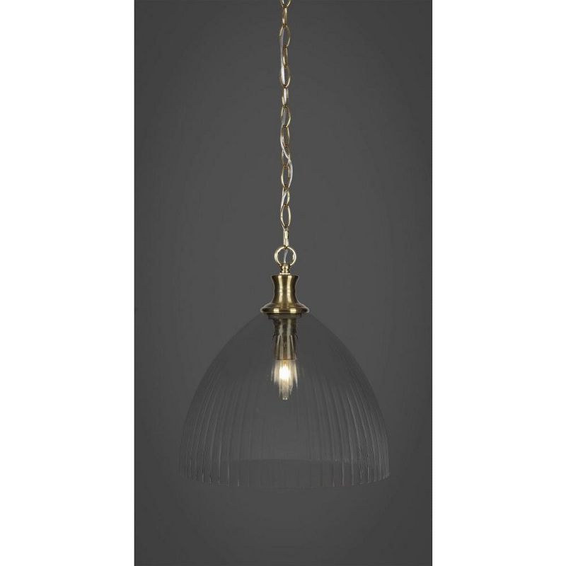 Toltec Lighting Carina 1 - Light Pendant in  New Aged Brass with 14" Clear Ribbed Shade, 1 of 2