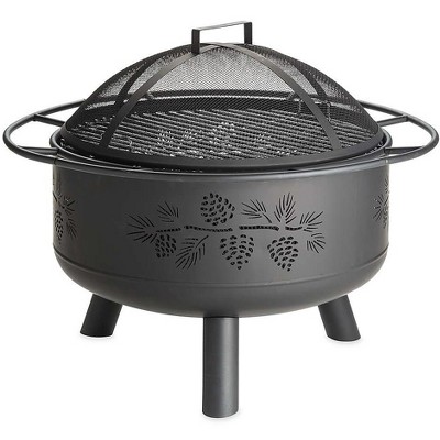 Plow & Hearth - Pine Cone Wood Burning Fire Pit with Sturdy Spark Guard