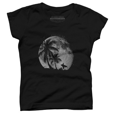 Girl's Design By Humans Summer Night Surfing Silhouette By Darrenraya T-Shirt