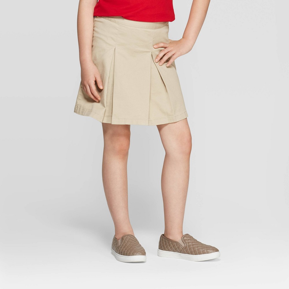 Girls' Uniform Pleated Twill Skort - Cat & Jack Khaki 12, Green was $12.99 now $9.74 (25.0% off)