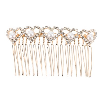 Unique Bargains Women's Heart Shape Hair Comb Insertion Tool Gold Tone 1 Pc