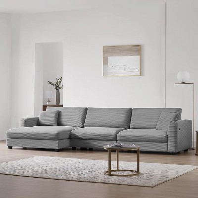 GDFStudio Larry 134" Corduroy L-Shaped Sectional Sofa with Cup Holder