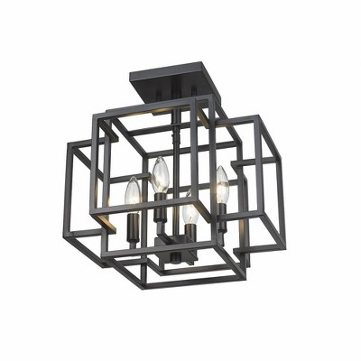 Matte Black Steel and Glass 14" Semi-Flush Mount Light Fixture