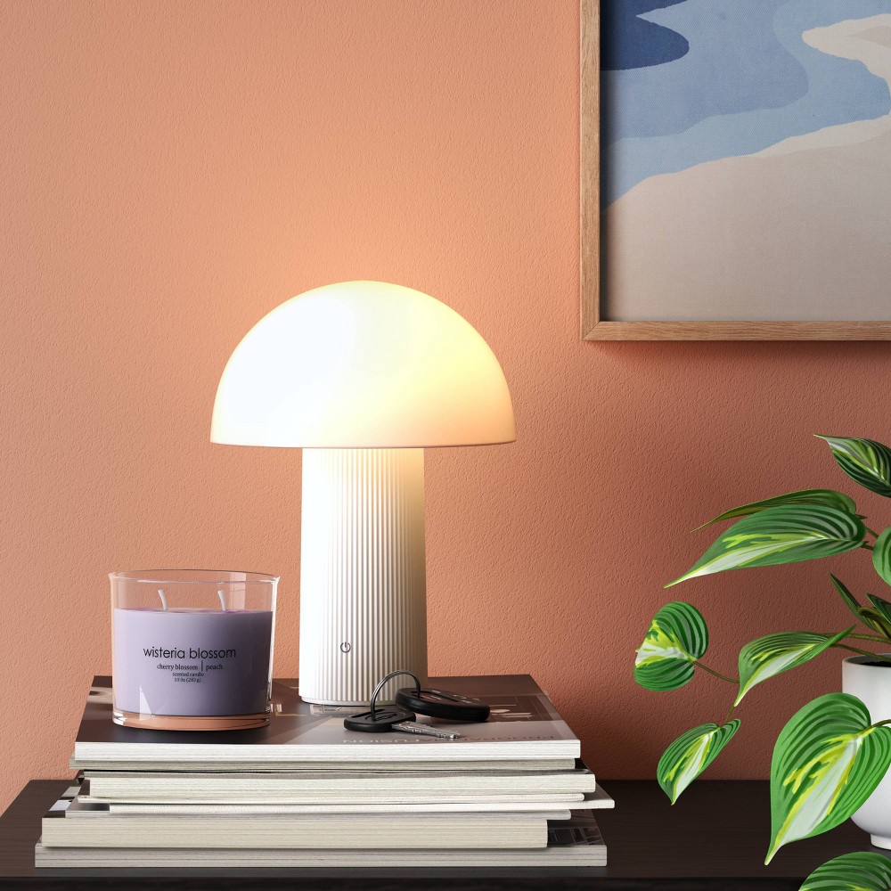 Portable Cordless Mushroom Table Lamp with Rechargeable Battery (Includes LED Light Bulb) White - Room Essentials™