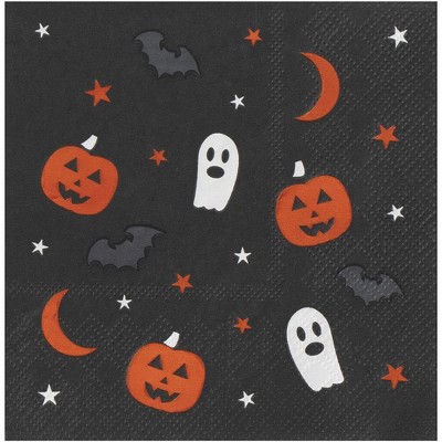 Blue Panda 50-Pack Halloween Disposable Cocktail Lunch Paper Napkins Party Supplies, Black 5 x 5 In