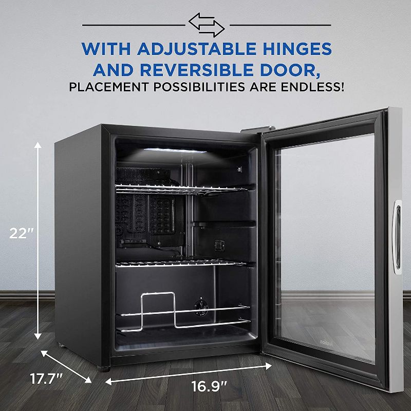 Ivation 62 Can Beverage Refrigerator | Freestanding Ultra Cool Mini Fridge |Reversible Glass Door & Adjustable Shelving - Stainless Steel, 4 of 7