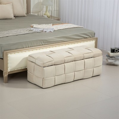 43.7" Storage Ottoman Bench, Velvet End of Bed Storage Bench, Upholstered Flip Top Entryway Bench, Foot Rest Stool for Living Room Bedroom