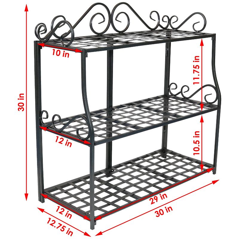 Sunnydaze Indoor/Outdoor Iron Metal 3-Tiered Potted Flower Plant Stand with Scrolled Back Design - 30" - Black, 6 of 14