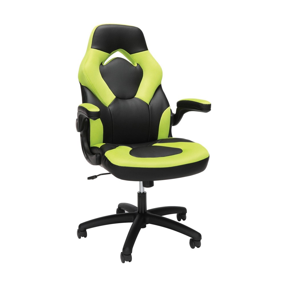 RESPAWN 3085 Ergonomic Gaming Chair with Flip-up Arms Green: Bonded Leather, Steel Frame, Lumbar Support