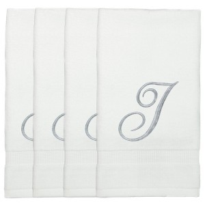 BC BARE COTTON Monogrammed Fingertip Towels, Personalized Gift, 11 x 18 Inches - Set of 4 - White - Silver Script - 1 of 1
