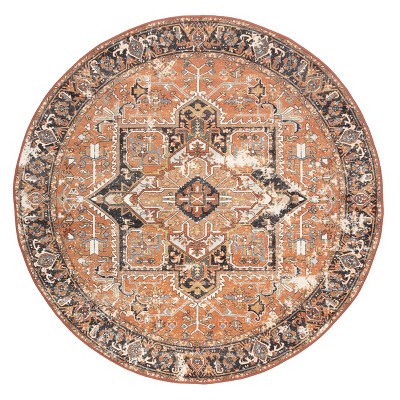 Elegant Rust 61" Round Synthetic Vintage Rug