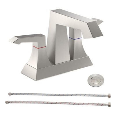 2-Handle Heavy Duty Bathroom Faucet with Drain and Supply Kits, Modern Style Lavatory Deck Mounted Faucet