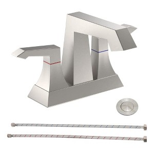 2-Handle Heavy Duty Bathroom Faucet with Drain and Supply Kits, Modern Style Lavatory Deck Mounted Faucet - 1 of 4