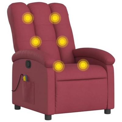 VidaXL Massage Recliner Chair - Wine Red Fabric Adjustable Armchair, 6-Point Vibrating Massage, Side Pocket