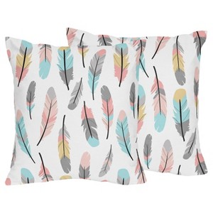 Coral & Turquoise Feather Throw Pillow - Sweet Jojo Designs , Blue Gray Pink