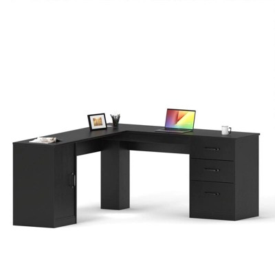LACOO L-Shaped Home Office Executive Desk with Darwers and Cabinet