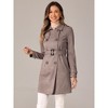 Allegra K Women's Notched Lapel Double Breasted Faux Suede Trench Coat with Belt - 2 of 4