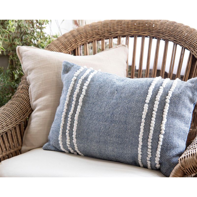 Blue Hand Woven Outdoor Decorative Throw Pillow with Pulled Curly Yarn Accents - Foreside Home & Garden, 6 of 7