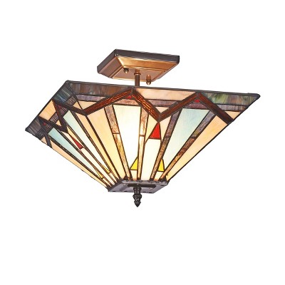 Chloe Lighting Manton Mission 2 Light Blackish Bronze Semi-Flush Ceiling Fixture 14" Wide