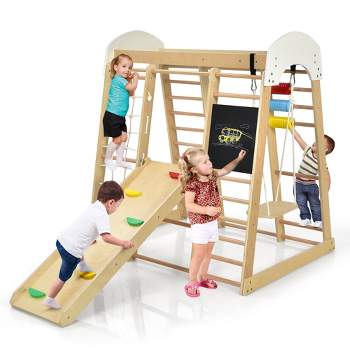 Costway Indoor Playground Climbing Gym Kids Wooden 8 in 1 Climber Playset  for Children