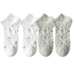 Anna-Kaci 4 Pairs Women's Low-Cut Floral Embroidered Socks Soft Combed Cotton Breathable Fit for Sneakers Flats and Everyday Casual Wear - 1 of 4