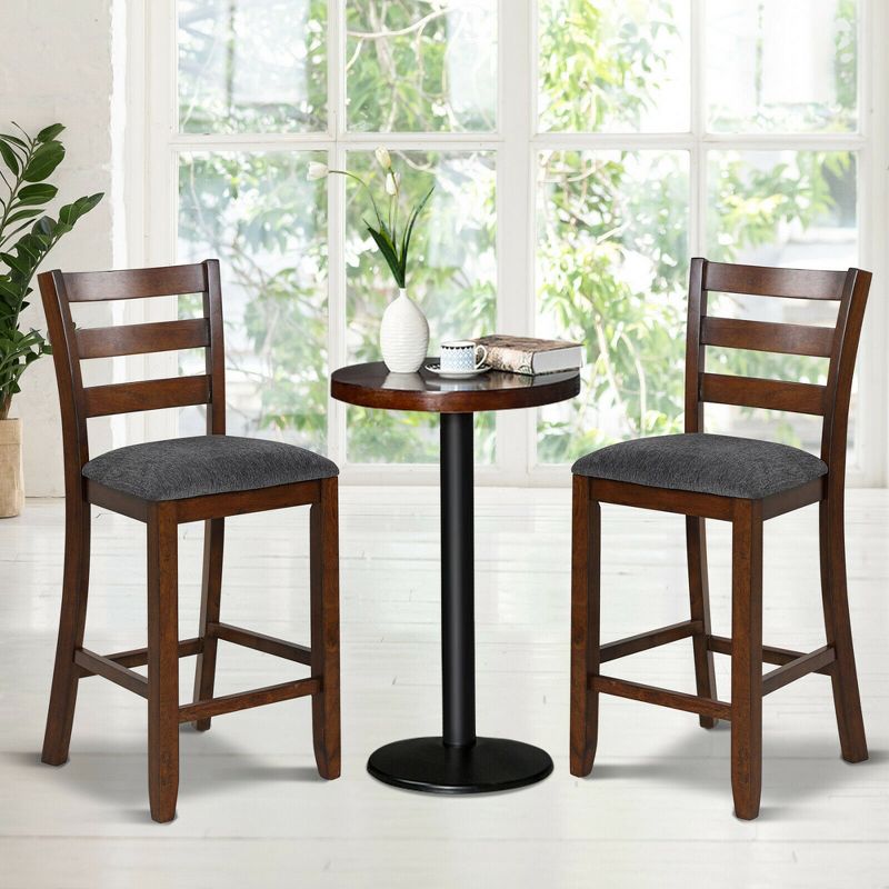 Costway Set of 4 Barstools Counter Height Chairs w/Fabric Seat & Rubber Wood Legs, 3 of 11