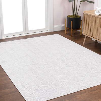 Porter White and Light Gray Geometric Polyester Area Rug