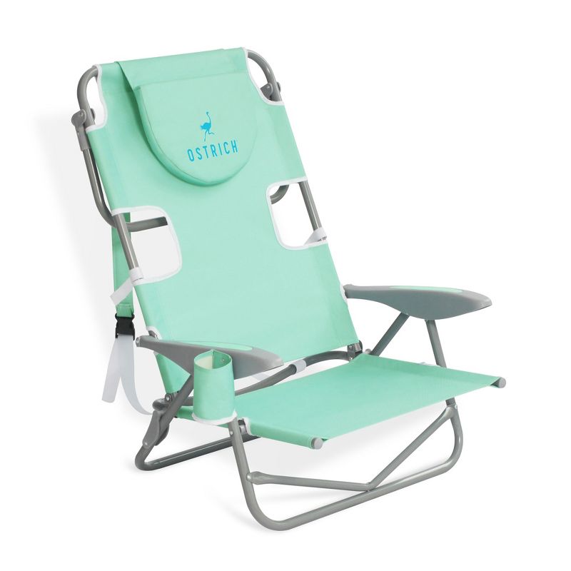 Ostrich On-Your-Back Lightweight Beach Reclining Lounge Lawn Chair w/Backpack Straps, Outdoor Furniture for Pool, Camping, Patio, or Backyard, Teal, 1 of 7