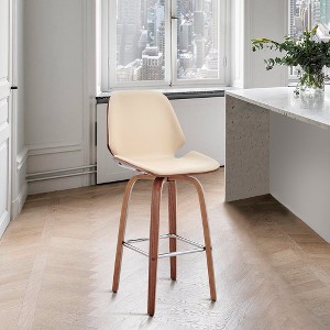 Armen Living Arabela Bar Stool Cream and Walnut 26in. Seat Height - 1 of 4