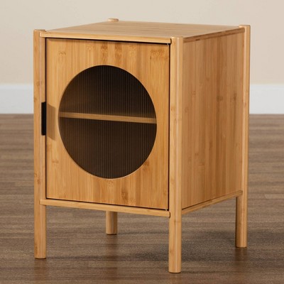 Naresh Natural Bamboo Wood Round End Table with Storage