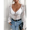 Women's Lace Long Sleeve Corset Bodysuit Tops Sheer Mesh V neck Jumpsuit - 3 of 4