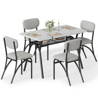 WhizMax Dining Table Set for 4, Rectangular Kitchen Table with 4 Boucle Chairs,  Dining Table with Storage