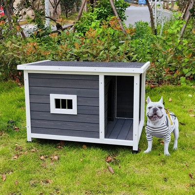 UbMelt Outdoor Dog House with Porch for Outdoor Wooden Puppy Dog Kennel  Waterproof and Durable,Gray