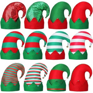 12 Pcs Christmas Elf Hat Colorful Funny Hats with Bell for Adults Santa Headdress - 1 of 4