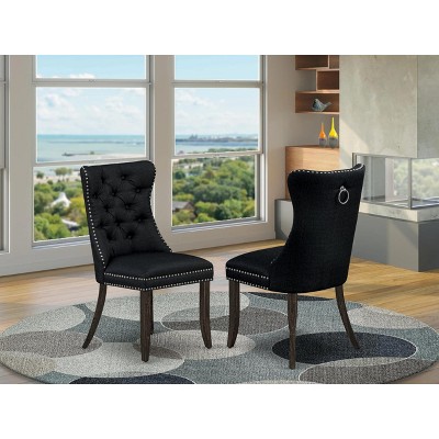 East West Furniture DAP2F23 Dallas Parson Kitchen Chairs - Button Tufted Nailhead Trim Beige Red faux Leather  Dining Chairs, Set of 2, linen white