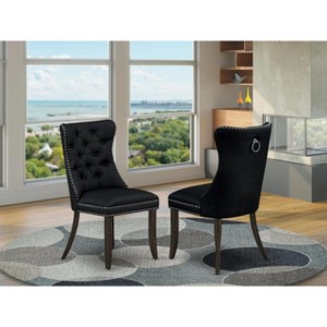 East West Furniture Dallas Parson Dining Room Chairs - Button Tufted Nailhead Trim Black Linen Fabric Padded Chairs, Set of 2, Distressed Jacobean - 1 of 4