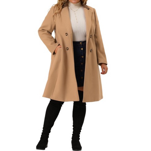 Agnes Orinda Women's Plus Size Coat A-Line Peter Pan Collar Double