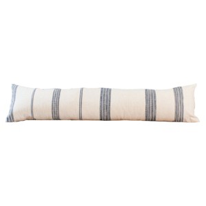 Slickblue Cotton Lumbar Pillow with Insert, Hand-Spun Woven Cover, 12 x 48 Inch, Long Cushion, Natural with Navy - 1 of 3