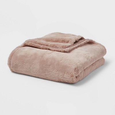 55"x80" Faux Fur Throw Blanket Brown - Threshold™
