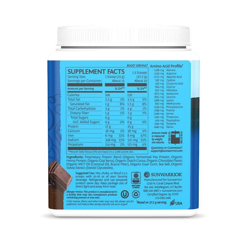 Sunwarrior Organic Plant Protein Powder - Chocolate - 13.2oz, 3 of 9