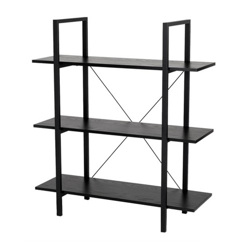 Modern Industry Metal Wooden 3 Tier, Black Metal 3 Shelf Bookcase