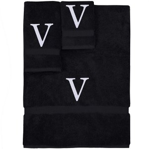 BC BARE COTTON Monogrammed Towel Set, Personalized Gift, Set of 3 - Black - White Block - 1 of 4