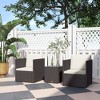Outsunny 3 Piece Patio Furniture Set, Folding Outdoor Wicker Bistro Set with Cushions and Glass Coffee Table, Easy Assembly for Porch, Balcony, Brown - 3 of 4