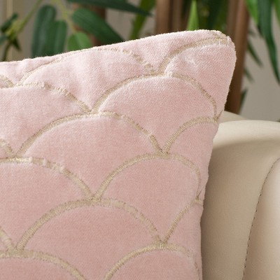 Blush Pink Geometric Embroidered Velvet Throw Pillow