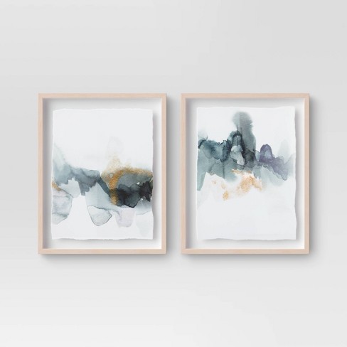Set Of 2) 16" X 20" Blue And Gold Watercolor Framed Print - Project 62™ : Target