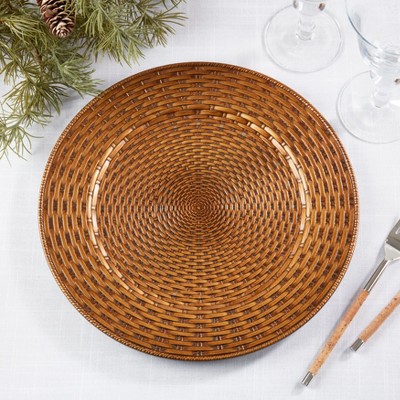 Natural Brown Faux Rattan 13" Charger Plate Set