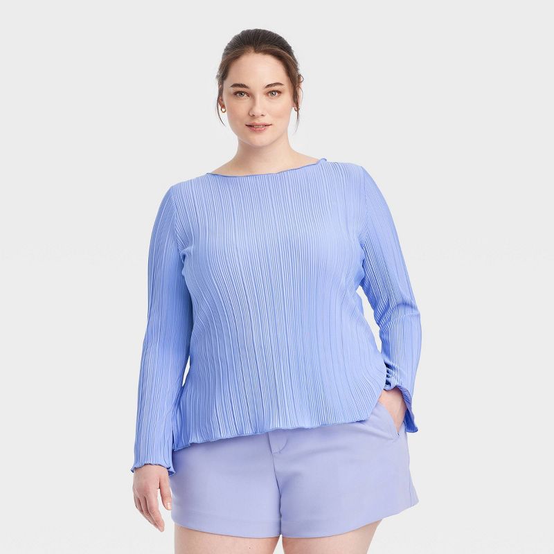 Women's Long Sleeve Plisse Top - A New Day™, 1 of 11